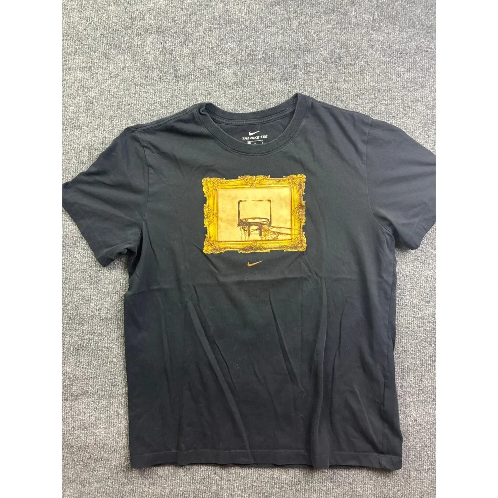 Nike Graphic T-Shirt‎ Mens Large Black Gold Framed Basketball Hoop Dri-FIT Tee